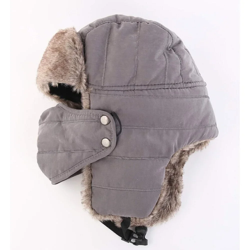 Men's Gray Trooper Trapper Hat Warm Winter Hunting Cap w/ Removable Mask